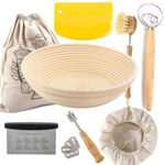 Round 10inch Rattan Bread Proofing Basket Set Sourdough Bannetons Proving Basket Bread Baking Mold Tools Fermentation Basket with Cloth Liner Dough Scraper Dough Whisk