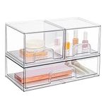 Vtopmart 3 Pack Stackable Clear Plastic Drawer Organizer, Makeup Organizers and Storage for Eyeshadow Palettes, Cosmetics, Beauty Supplies, Ideal for Vanity, Desk, Office, Bathroom Organization