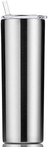 Gteller Double Wall 18/8 Stainless Steel Vacuum Slim Skinny Tumbler with Straw and lid, Insulated Travel Mug Keeping Beverage Cold and Warm (Stainless Steel, 20oz)