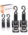 STRAPINNO 2PCS Stainless Steel Retractable Ratchet Straps (1 7/8 in x 4 ft) Heavy Duty Transom Tie-Downs with Extension Straps, Bolt Set & Safety Latch S-Hooks,for Boat