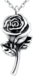 VENICEBEE Beautiful Rose Charm Necklace Amulet Solid 925 Sterling Silver Pendant with 18" inch Silver Chain, Black Velvet Pouch, Polishing Cloth, Rose Gift, Small, Sterling Silver, No Gemstone