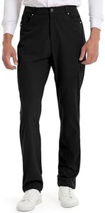 FitsT4 Sports Men's Casual Work Pants Slim Fit Golf Dress Travel Pant Flat Front with Six Pockets Wrinkle-Resistant Black 42W x 32L