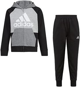 adidas Boys Color Block French Terry Jacket Set, Black, 4