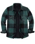 Men's Warm Sherpa Lined Fleece Plaid Flannel Shirt Jacket(All Sherpa Fleece Lined), Green Plaid, Medium