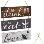 Wooden Kitchen Decor, XIACIBDUS Rustic Kitchen Wall Art Sign, Eat Love Drink Sign with Hook, Primitive Kitchen Wall decorations for Kitchen Dining Room Bar Cafe