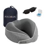 PROMUN Super Soft Head and Neck Support Travel Pillow, Memory Foam U Shape Pillow with Small Bag, 360-Degree Protection for Airplanes, Cars, Buses, Trains, Office Napping, Camping (Splice Gray)