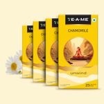 TE-A-ME Chamomile Infusion, Pack of 4 Boxes with 25 Bags in Each Box (4 Boxes x 25 Bags = 100 Bags)
