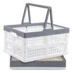 Uumitty 2 Packs Plastic Collapsible Storage Crates with Handles, 15 L Folding Shopping Storage Baskets