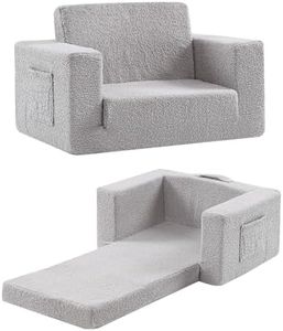 Givjoy Toddler Chair Sherpa Kids Couch, 2-in-1 Toddler Soft Kids Sofa Toddler Lounger Chair for Bedroom, Convertible Toddler Couch for Girls and Boys, Reading Chair for Kids, Grey