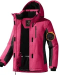 FREE SOLDIER Women's Waterproof Ski Snow Jacket Fleece Lined Warm Winter Rain Jacket with Hood Fully Taped Seams(Rose Red,2XL)