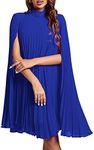 Rooscier Women's Mock Neck Cloak Sleeve Pleated Keyhole Back Flowy Party Midi Dress, Royal Blue, Medium