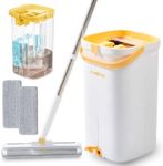True & Tidy® TrueClean Mop & Bucket Spin Mop Pump System, Patent Pending 3 Compartments Separate Clean & Dirty Water, Hands-Free Self-Wringing Aluminum Head, Machine Washable Pads, in Gift Box