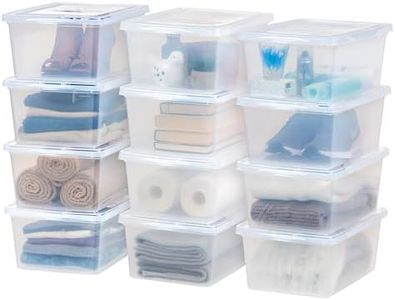IRIS USA 12-Pack Storage Bins with Lids, 17 Quart, Shoe Boxes Clear Stackable Containers Organize Shoes Closet Shelves, Classroom Organization Teacher Tools, Game Storage - BPA-Free Plastic