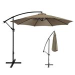 Yardlab 10FT Offset Patio Umbrella with Cross Base, Cantilever Hanging Outdoor Umbrella, 8 Ribs UV-Resistant Polyester, Crank Lift & Tilt for Deck, Backyard, Poolside (Tan)