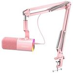 MAONO Dynamic Microphone with Software: USB XLR Podcast Computer Microphone with Boom arm - RGB PC for Gamer - Podcast Microphone for Streaming Recording Studio YouTube Online Chat (PD100XS Pink)