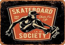 diaolilie Skateboard Society Los Angeles Tin Wall Sign Retro Iron Painting Vintage Metal Plaque Decoration Warning Poster for Bar Cafe Store Home Garage