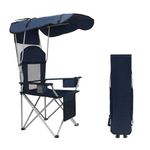 MKSY Beach Chair with Canopy Shade, Portable Camping Chair with Canopy Support to 330 LBS, Folding Lounge Chair Sunshade with Cup Holder & Carry Bag for Outdoor Travel Hiking(Navy Blue)