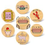 Puluole Friends Coasters for Drinks,Friends TV Show Merchandise,Funny Coasters Set with Coaster Holder,Bamboo Coasters for Coffee Table,Friends TV Show Gifts(6 PCS)