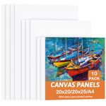 Koncci Canvas for Painting, Set of 10 Canvas Panels - 20x20cm, 20x25cm, A4(21x29.7cm), 100% Cotton Acid-Free Pre Stretched Canvas Board, Blank Painting Canvas for Art, Acrylic, Oil, Watercolor Paint