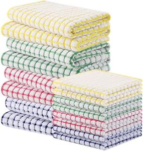 Homaxy Cotton Terry Kitchen Towels and Dishcloths Set of 16, Mixed Color | Super Soft and Absorbent Kitchen Dish Towels, Quick Drying Plaid Dish Cloths for Washing, 16 x 25 and 12 x 12 Inches