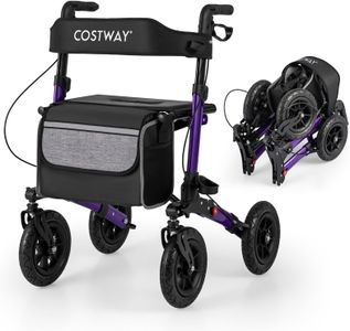 COSTWAY Folding Rollator Walker – Adjustable Seat, All-Terrain Tires, Purple