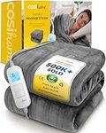 Cosi Home® Heated Throw - Electric Blanket - Extra Large Heated Blanket, Machine Washable Fleece with Digital Remote, Timer and 9 Heat Settings (Grey)