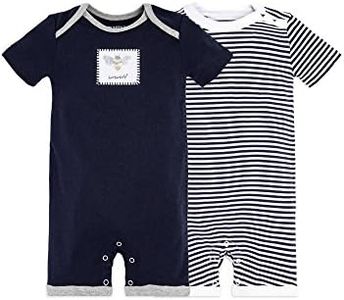 Burt's Bees Baby Baby Boys Short Sleeve Rompers, 100% Organic Cotton One-Piece Coverall and Layette Set, Midnight Honey Bee, 3-6 Months