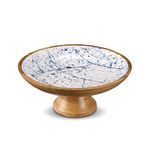 Folkulture Wooden Fruit Bowl or Decorative Fruit Holder for Kitchen Counter or Centerpiece Table Decor, 12-inch Large Storage Basket for Breads or Fruits, Mango Wood. Blue Marble