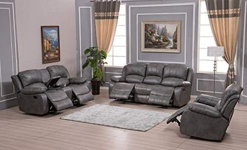 Betsy Furniture 3PC Bonded Leather Reclining Sofa Chair Set Living Room Set Sofa Loveseat Glider Chair 8018 Multiple Colors (Gray)