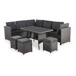 Life Interiors Algarve Rattan Modern Patio Outdoor Sofa, Dining set with Table 9 Seater, Glamorous Grey Colour