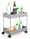 JD Layer Storage Rolling Cart，Trolley with Drawer, Kitchen Storage Organizer with Plastic Shelf & Metal Wheels, Storage Cart for Living Room, Kitchen, Office, Bathroom, (2 Layer Gray)