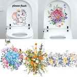 WBQMUNY 5Sheets Birds and Flowers Bathroom Toilet Seat Wall Sticker, Self-Adhesive Floral Toilet Lid Decals,DIY Removable Watercolor Bouquet Toilets Stickers for Cistern Bathroom WC Restroom Decor