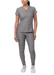 Adar Pro Heather Movement Booster Scrub Set for Women - Sweetheart V-Neck Scrub Top & Yoga Jogger Scrub Pants - P9400H - Heather Grey - M