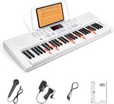 Vangoa Electric Piano Keyboard 61 Lighted Mini Key Music Keyboard for Beginner with Microphone, 3 Teaching Mode, 350 Tones, 350 Rhythm, 30 Demo Songs, White