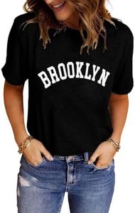 LINDOCITA Womens Trendy Graphic Tee Shirts Summer Cute Casual Short Sleeve T-Shirts for College Teen Girls, G-black, Medium