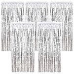 5 Pack Metallic Tinsel Curtains, Wall Shimmer Backdrop Decorations Photo Booth Props for Birthday Wedding Baby Shower Bachelorette Holiday Celebration Party (Silver)