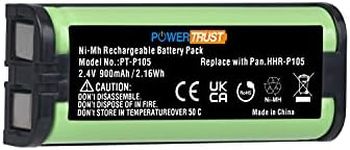 PowerTrust 900mAh HHR-P105 HHR-P105A Battery for Panasonic Cordless Phone KX-TG2420, TG2429, TG2439, TG2620, TH2851, TG2422, TG2438, TG2448, TG2622, TG2871, TG670, KX5776, KX5777