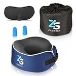 ZABSHA Travel Pillow, Memory Foam Blue Neck Pillow for Travel, Lightweight, Portable Pillow for Neck Support, Travel Neck Pillow Quick Pack for Airplane Train Car with Earplugs, Eyemask and Carry Bag