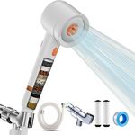 High Pressure Shower Head with Handheld, with Pause Switch 4 Spray Modes Water Saving Showerhead,Showerhead Set with Hose, Bracket and Cotton Filter, (white)
