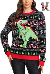 LANPULUX Ugly Chrismtas Sweaters for Women Dinosaur Novelty Sweater Pullover Jumper Adorable Christmas Sweater Funny Gifts