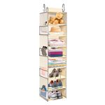 roomtalk Large-Sized Hanging Shoe Organizer 8-Shelf, Hanging Closet Organizer with 8 Side Pockets, Wider Hanging Shelves for Storage Shoes Clothes 9" W × 11.8" D× 48" H, Beige.