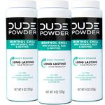 DUDE Body Powder, Menthol Chill 4 Ounce (3 Bottle Pack) Natural Deodorizers Cooling Menthol & Aloe, Talc Free Formula, Corn-Starch Based Daily Post-Shower Deodorizing Powder for Men