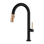 PHASAT Black Kitchen Sink Tap with Pull Out Spray 360 Degree Rotation Kitchen Spray Tap Single Lever Single Hole Hot and Cold Sink Mixer Faucet KB01E