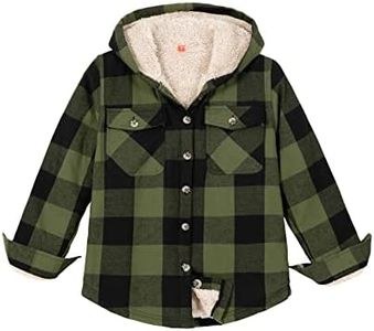 ZENTHACE Kids Boys Flannel Hoodie Sherpa Fleece Lined Flannel Jacket Hooded Flannel Plaid Shirt Jacket with Hood AG XL Size 14-16