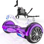 Mega Motion 6.5'' Hoverboard Self Balanced Electric Scooter Led Light built in Bluetooth Speakers With Hoverkart For Kids Super Gifts(Purple+BlackHoverkart)