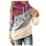 HZMM Women's Ladies Classic Sweatshirt Sleeve Casual Hoodie Splice Contrast Long Solid Strap Women Tops Hoodies & Sweatshirts Hooded Streetwear Pullover Clothes Hot Pink