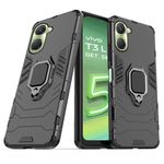 CEDO Rugged Vivo T3 Lite/iQOO Z9 Lite (5G) Defender Case | Rotating Ring Holder & Kickstand in-Built | Military Grade Armor | Bumper Back Cover (Black)