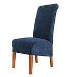 CMAKER Velvet Dining Chair Covers, Stretch Large Chair Slipcover, Spandex High Back Chairs Cover Elastic Washable Removable XL Chair Protector,Set of ６,Navy