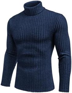 Ekouaer Long Sleeve Tee Shirts for Men Slim Fit Turtleneck Pullover Breathable Underwear Top (Navy Blue, S)