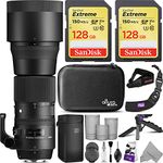 Sigma 150-600mm 5-6.3 Contemporary DG OS HSM Lens for Canon DSLR Cameras with 2pcs SanDisk 128GB SD Cards & Altura Photo Complete Accessory and Travel Bundle